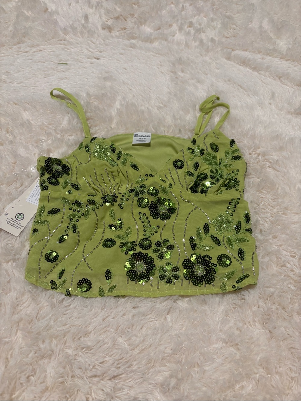 No Boundaries Lime Green Sequin Beaded Cami